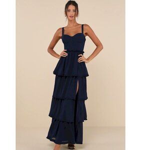 Lulu's Navy Tiered Ruffle Maxi with Sweetheart Top